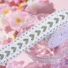 White lace-trimmed fabric with green heart-shaped cutout design, sewn, handmade DIY for decoration Specification image